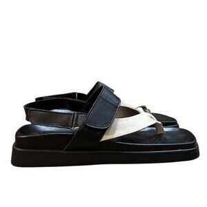 ALOHAS Decade Bicolor Square Toe Sandals Slip On Shoe Black Ivory Nude Leather